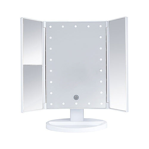 Three-Sided Foldable LED Makeup Mirror – 1× 2× 3× 10× Magnification, 180° Rotation, Dual Power - Sally Makeup Accessories