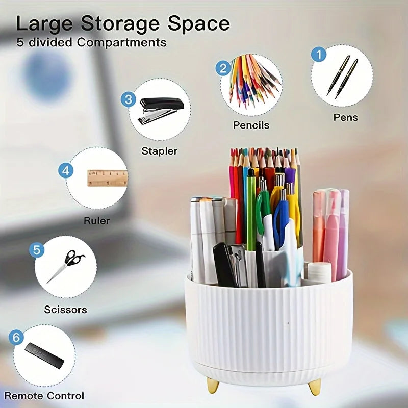 A desktop pen holder, pencil holder, 5 slots, 360° rotating desktop - Sally Makeup Accessories