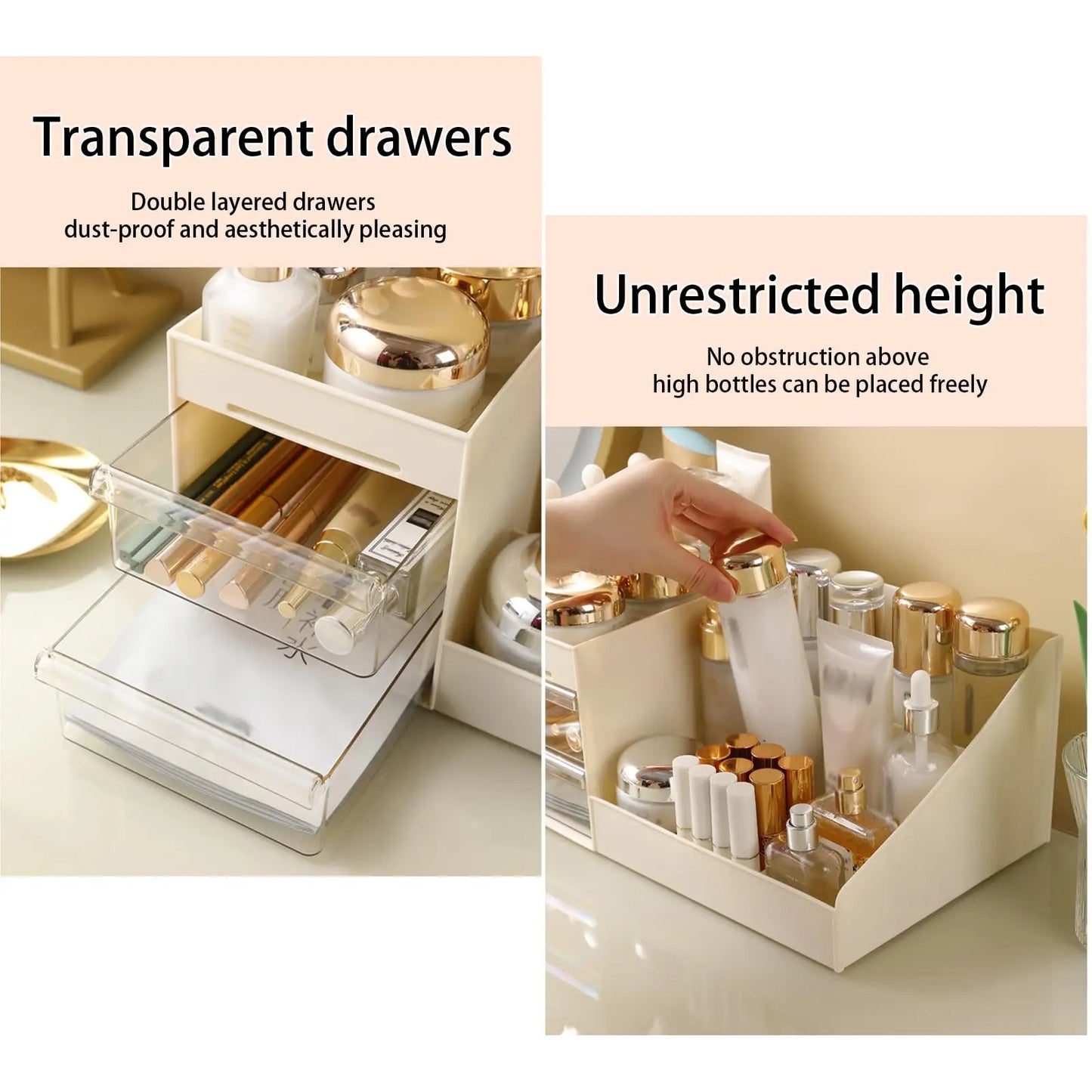 Cosmetic Display Case Desk Storage Box with Clear Drawers Large - Sally Makeup Accessories