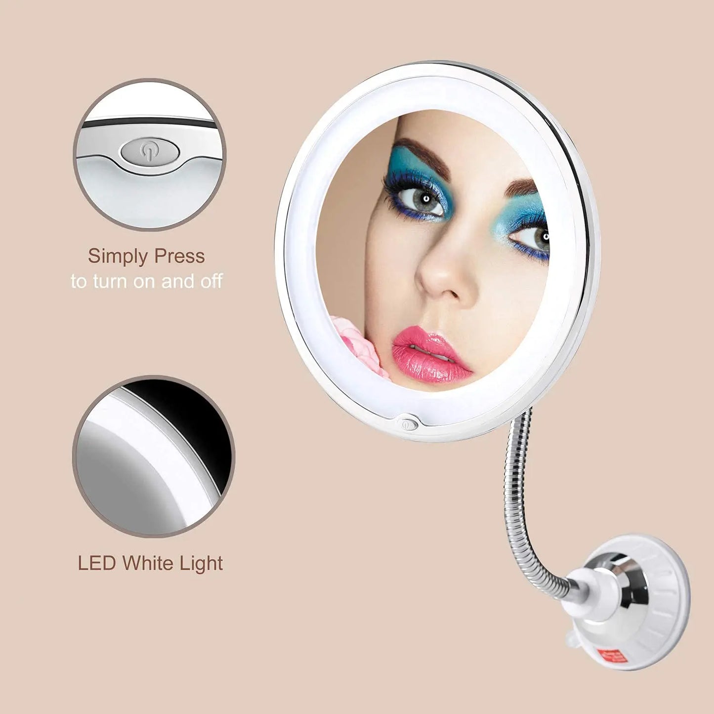 Flexible Gooseneck 10x Magnifying LED Lighted Makeup Mirror Vanity - Sally Makeup Accessories