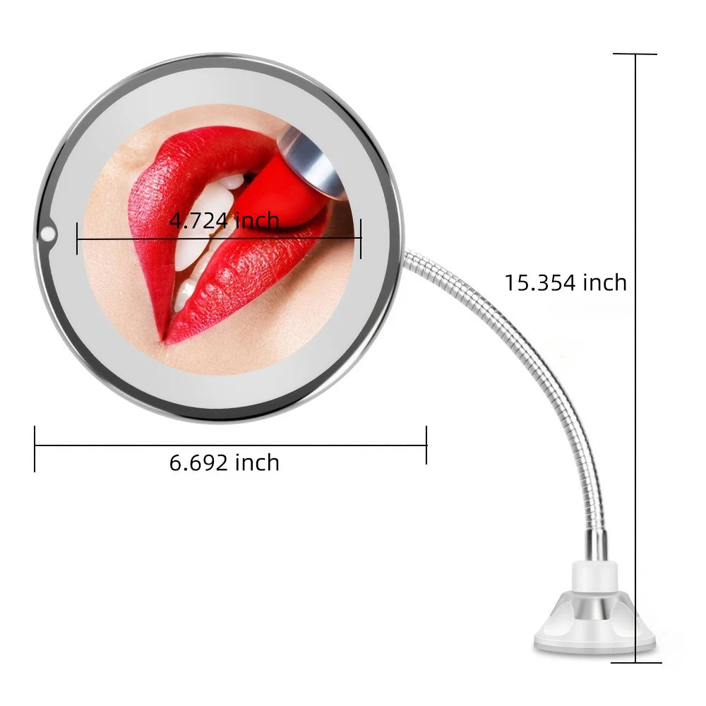 Flexible Gooseneck 10x Magnifying LED Lighted Makeup Mirror Vanity - Sally Makeup Accessories