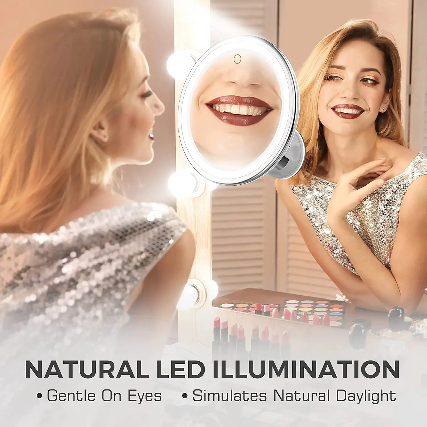10x Magnifying Vanity Mirror with Lights Touch Screen LED Lighting - Sally Makeup Accessories