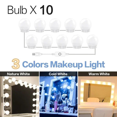 10 LED Detachable Bulbs Professional Makeup Mirror Lamp USB Power - Sally Makeup Accessories