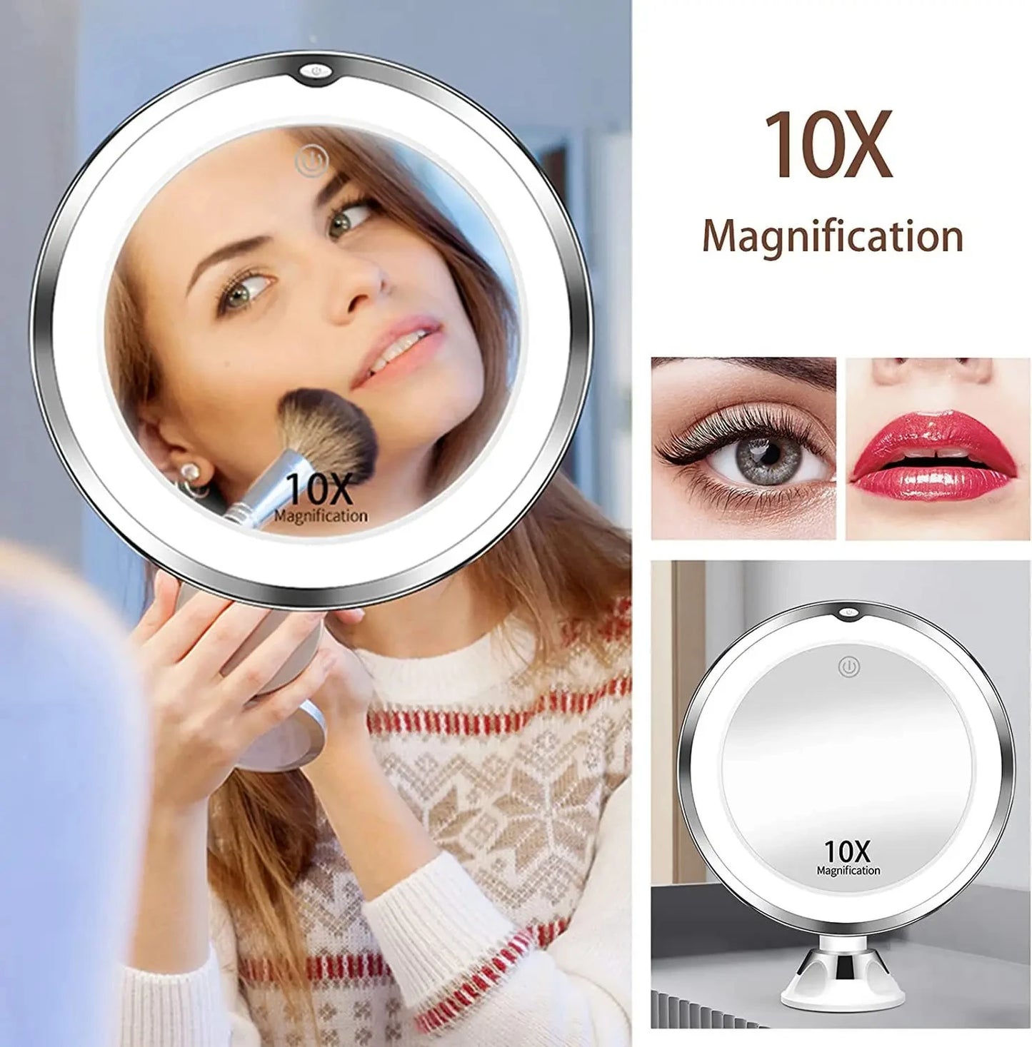 10x Magnifying Vanity Mirror with Lights Touch Screen LED Lighting - Sally Makeup Accessories