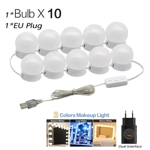 10 LED Detachable Bulbs Professional Makeup Mirror Lamp USB Power - Sally Makeup Accessories