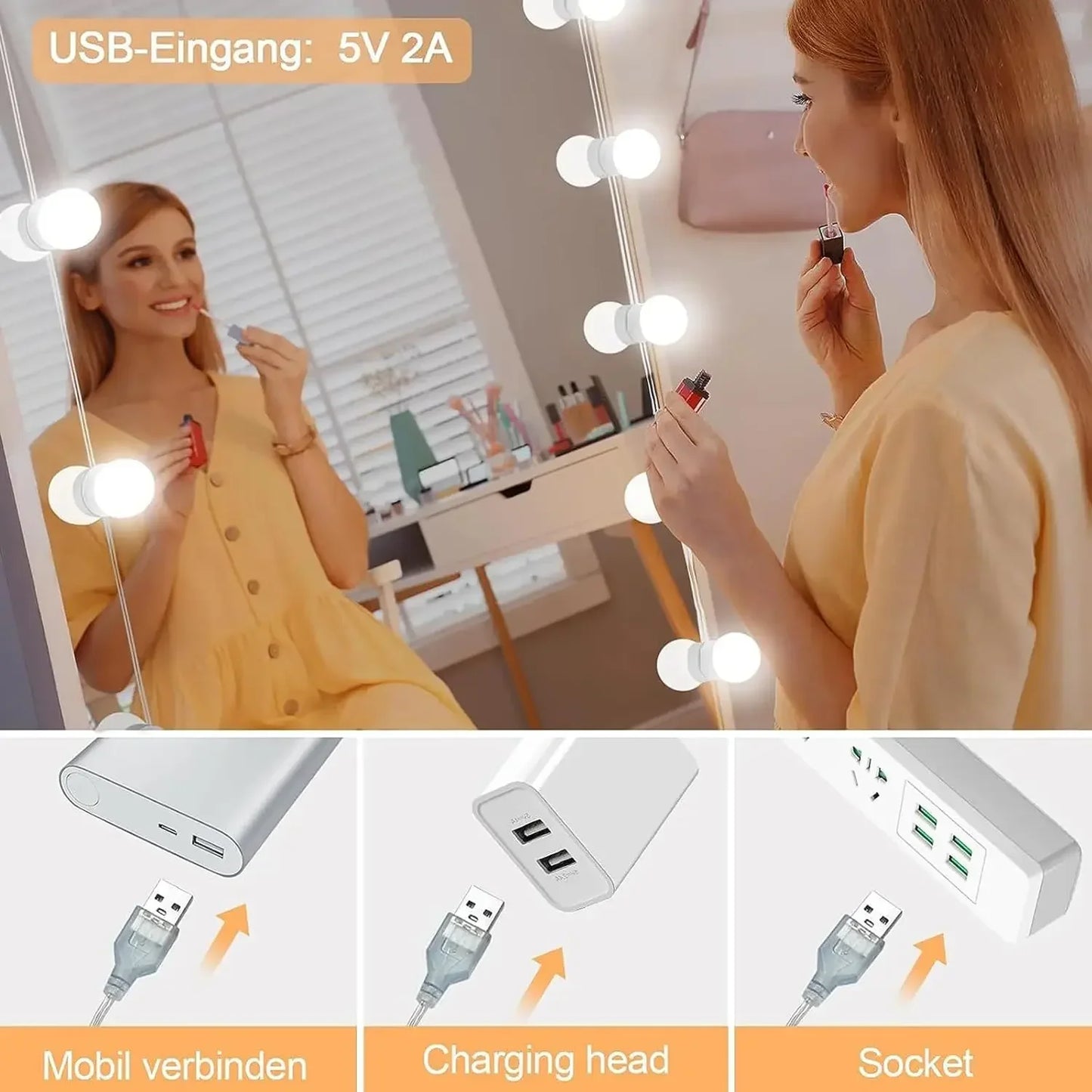 10 LED Detachable Bulbs Professional Makeup Mirror Lamp USB Power - Sally Makeup Accessories