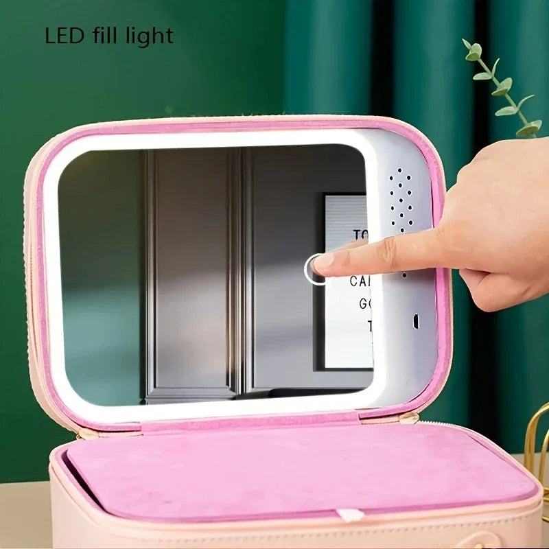 1pc Smart LED Cosmetic Case With Mirror Travel Makeup Bag Large - Sally Makeup Accessories