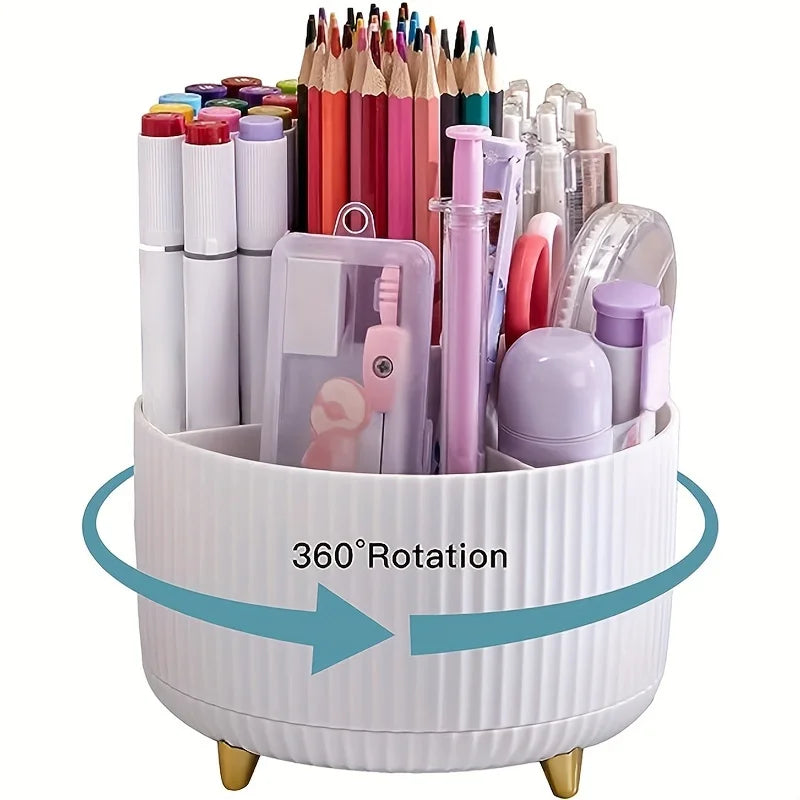 A desktop pen holder, pencil holder, 5 slots, 360° rotating desktop - Sally Makeup Accessories