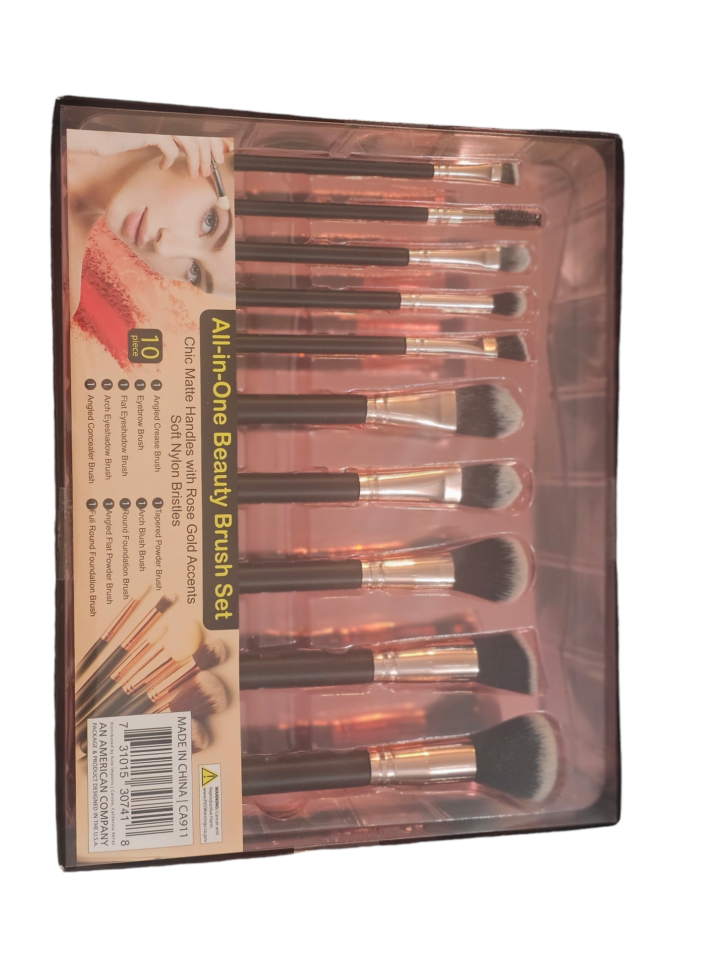 10-Pack Black Handle and Rose Gold Makeup Applicator Brush Beauty Set - Sally Makeup Accessories