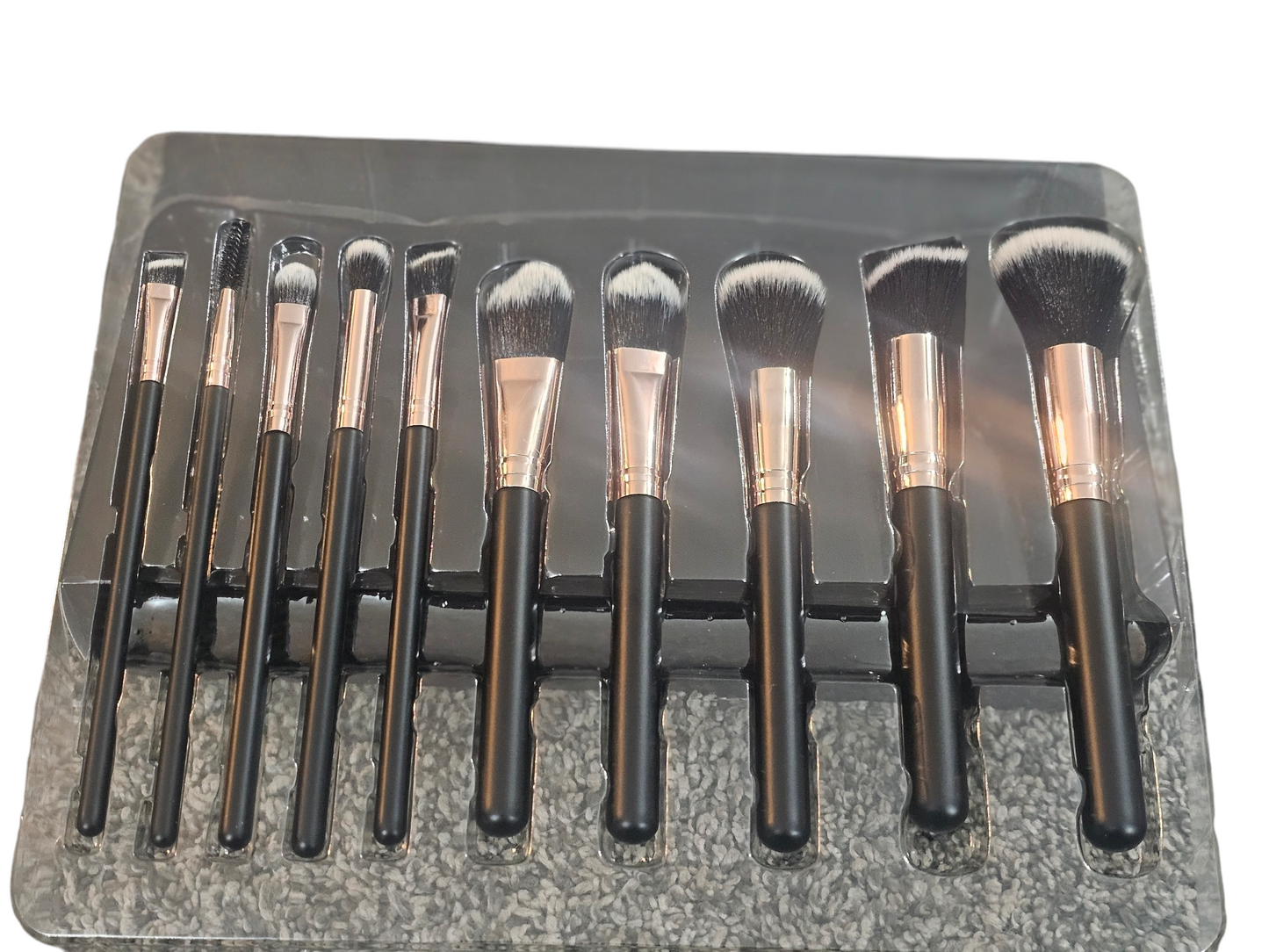 10-Pack Black Handle and Rose Gold Makeup Applicator Brush Beauty Set - Sally Makeup Accessories