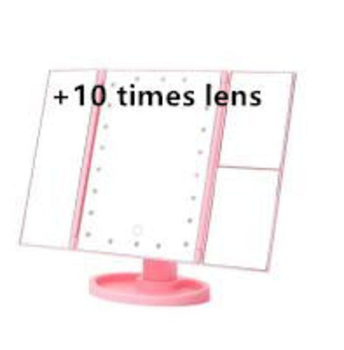 Three-Sided Foldable LED Makeup Mirror – 1× 2× 3× 10× Magnification, 180° Rotation, Dual Power - Sally Makeup Accessories 