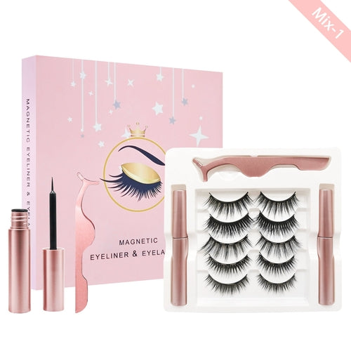 Magnetic Eyelashes with Eyeliner Kit 5 Pairs Magnetic Eyelashes with 2 - Sally Makeup Accessories 