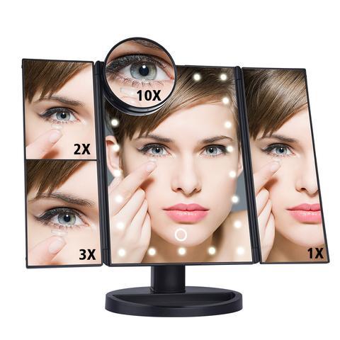 Three-Sided Foldable LED Makeup Mirror – 1× 2× 3× 10× Magnification, 180° Rotation, Dual Power - Sally Makeup Accessories 