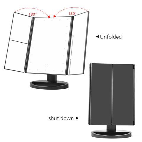 Three-Sided Foldable LED Makeup Mirror – 1× 2× 3× 10× Magnification, 180° Rotation, Dual Power - Sally Makeup Accessories 