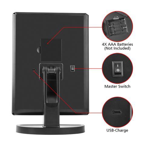 Three-Sided Foldable LED Makeup Mirror – 1× 2× 3× 10× Magnification, 180° Rotation, Dual Power - Sally Makeup Accessories 