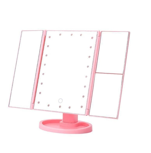 Three-Sided Foldable LED Makeup Mirror – 1× 2× 3× 10× Magnification, 180° Rotation, Dual Power - Sally Makeup Accessories 