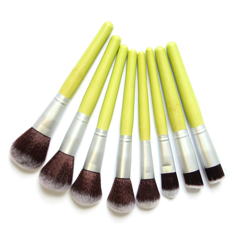 Green Bamboo Makeup Brushes Full Set Eco-friendly Powder Blush - Sally Makeup Accessories 
