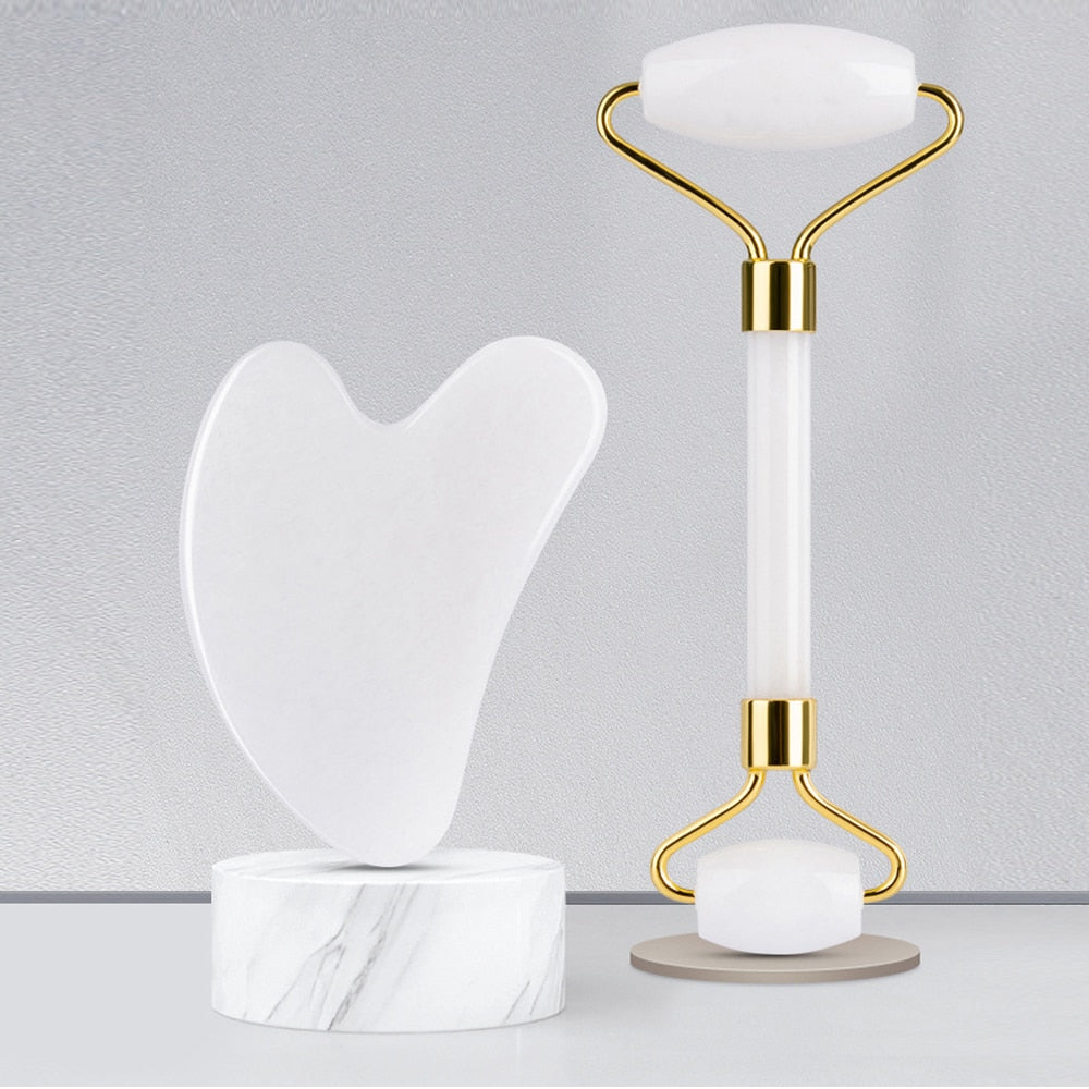 GuaSha Massage Roller Scraper Natural Rose Quartz Face Lifting Body - Sally Makeup Accessories 