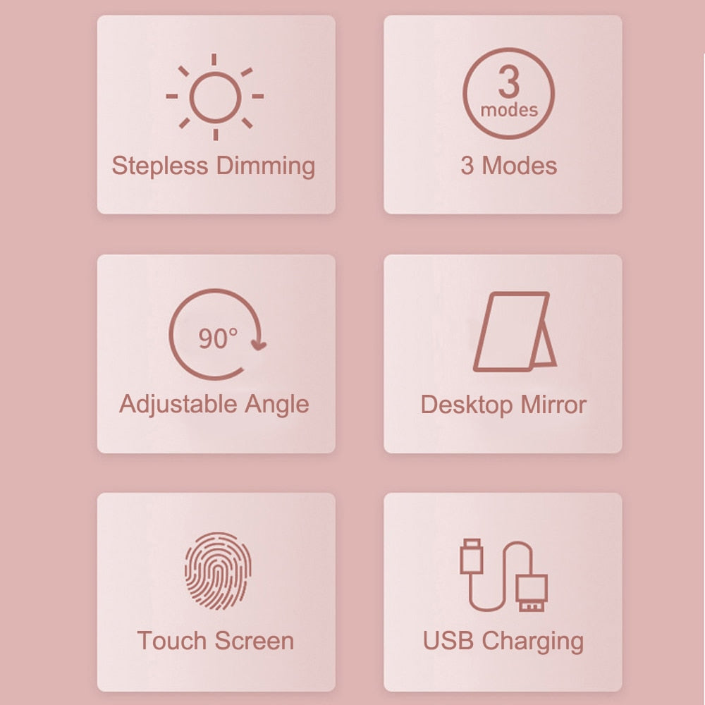 LED Makeup Mirror Touch Screen Vanity Mirrors USB Charging Cosmetic - Sally Makeup Accessories 