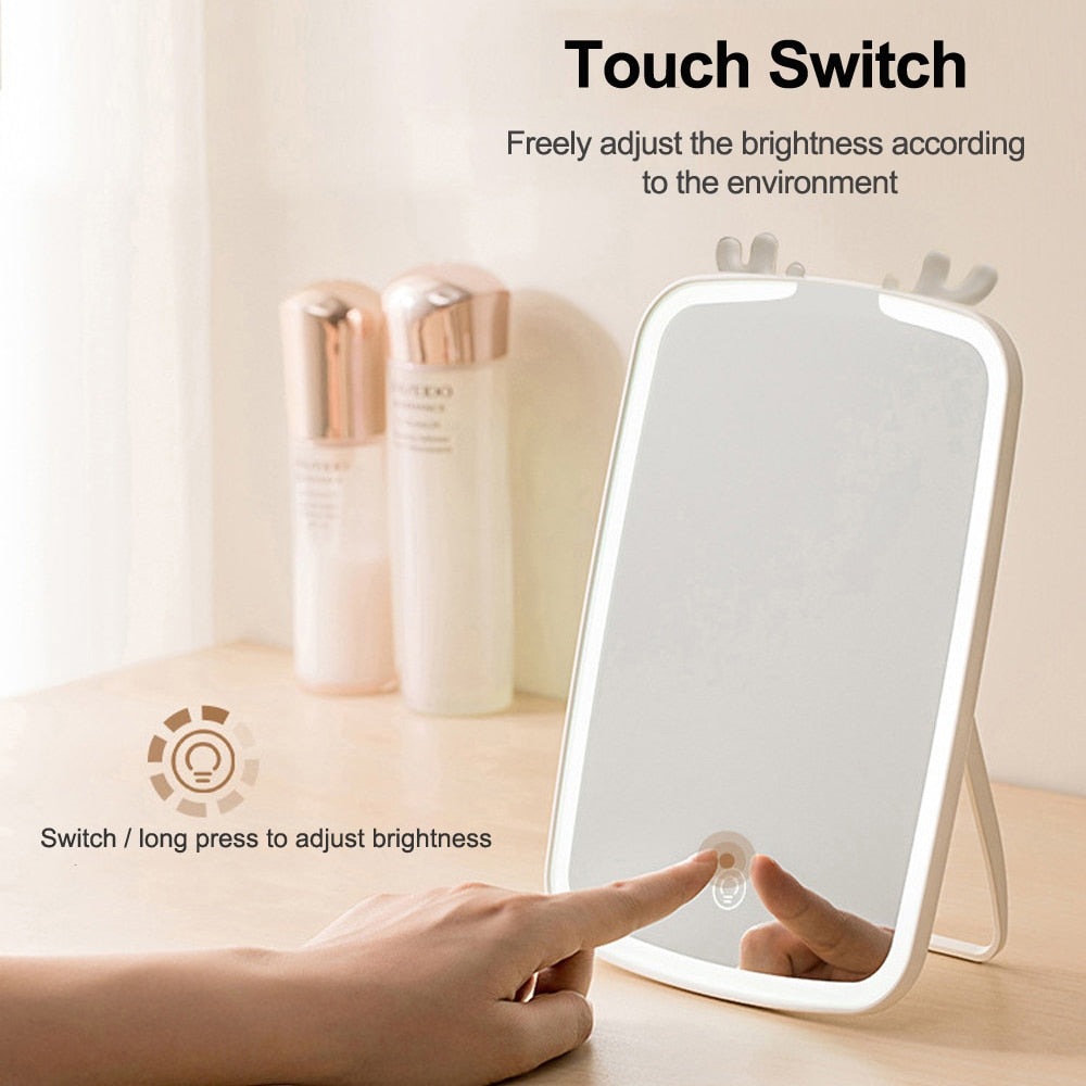 LED Makeup Mirror Touch Screen Vanity Mirrors USB Charging Cosmetic - Sally Makeup Accessories 