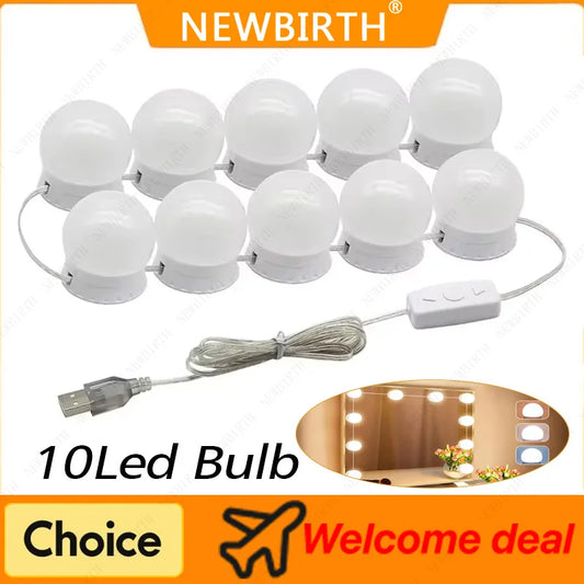 10 LED Detachable Bulbs Professional Makeup Mirror Lamp USB Power - Sally Makeup Accessories 