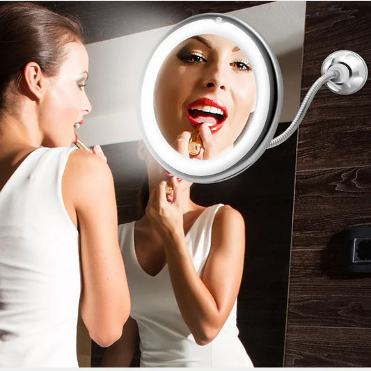 Flexible Gooseneck 10x Magnifying LED Lighted Makeup Mirror Vanity - Sally Makeup Accessories 